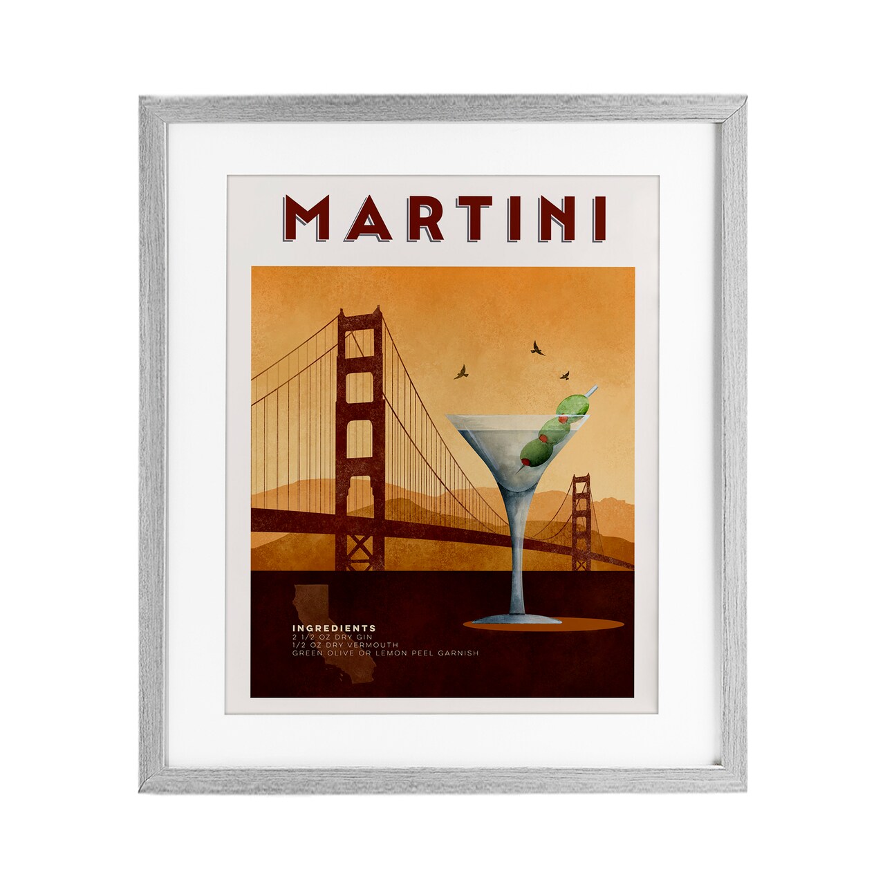 Stupell Industries Retro Martini & Bridge View Framed Print Under Glass, design by Brett Blumenthal